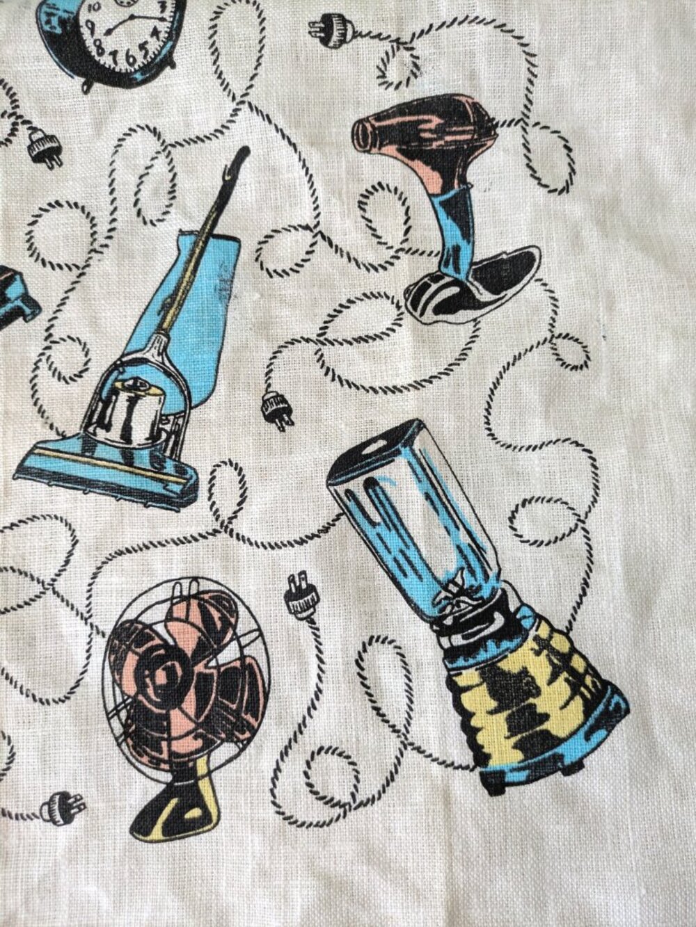 100% linen retro mcm atomic style tea towel nwot - Picture 2 of 4